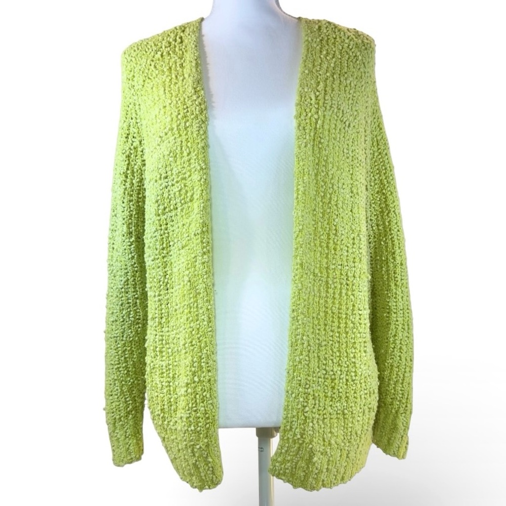Ransom Bright Neon Lime Green Women's Cardigan Knit Sweater SMALL